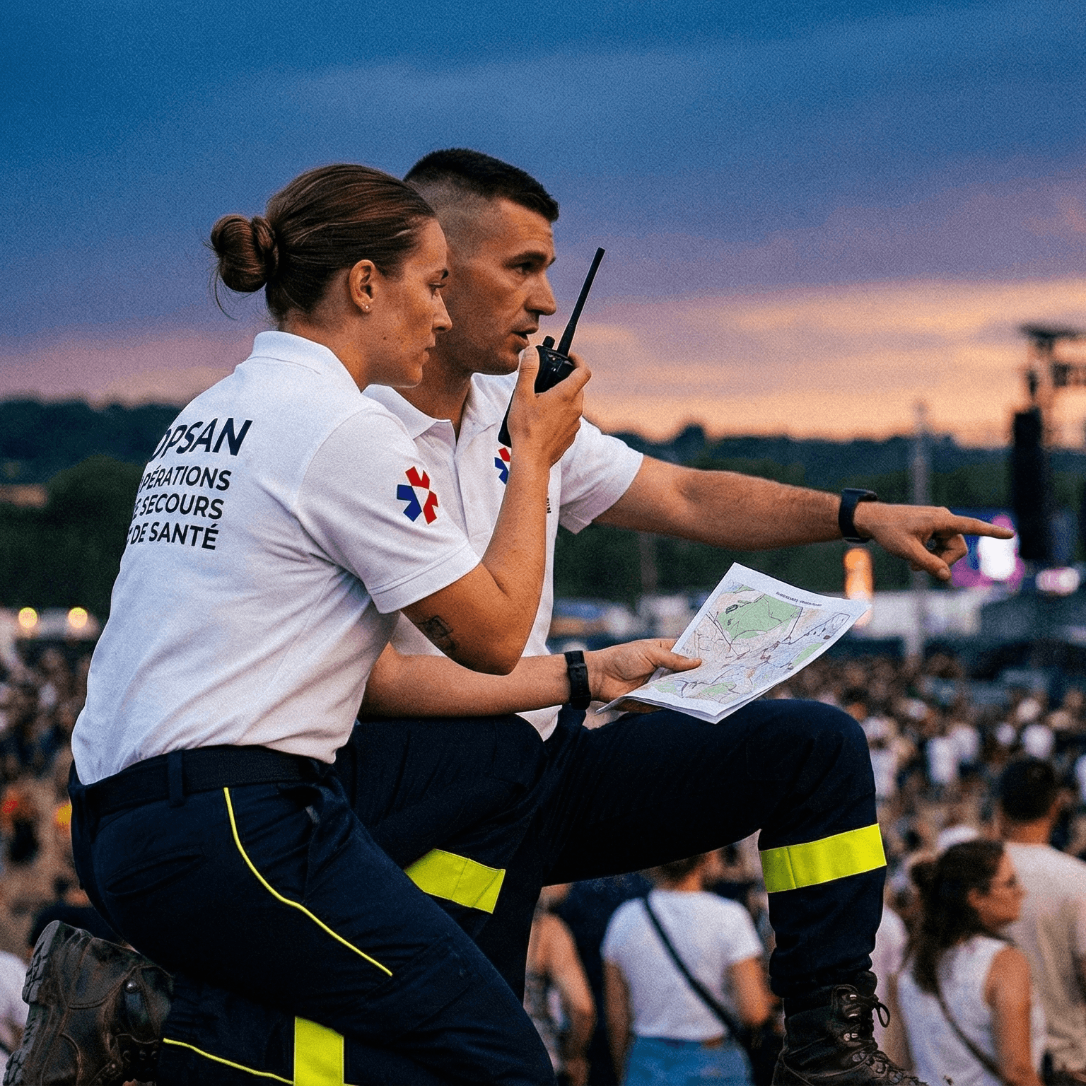 Chef de secteur OPSAN et son adjoint en coordination lors d'un festival